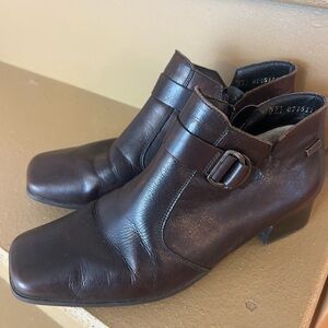 Rieker Brown Leather Ankle Booties with Buckle